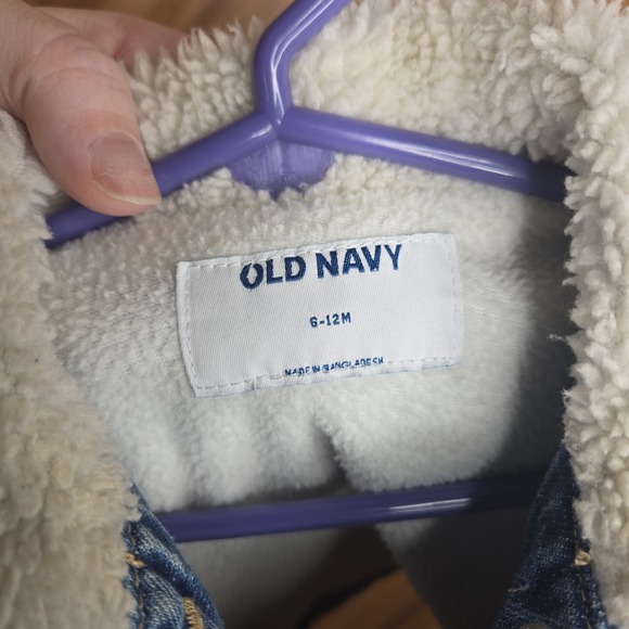 Old Navy 6-12 Months Baby Denim Jacket Sherpa/Fleece Lined Vintage Vibes - Picture 7 of 8